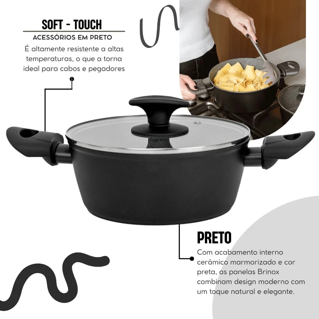 Jogo de Panelas Brinox Antiaderente Ceramic Life Orion Com Inducao 5 Pecas Preto
